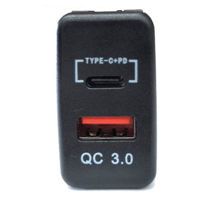 YJ-ST132B-O PD Type C + QC 3.0 USB Charger for Large Toyota Push Button Switch Blue LED - Old Model